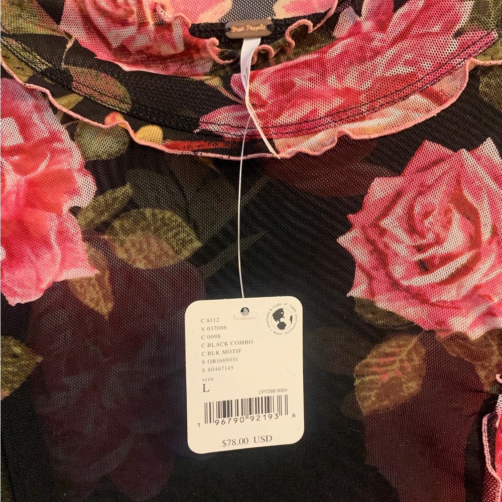 Free People Charlie Floral Printed Mesh Long Sleeve Mock Neck Top NWT - Picture 6 of 6
